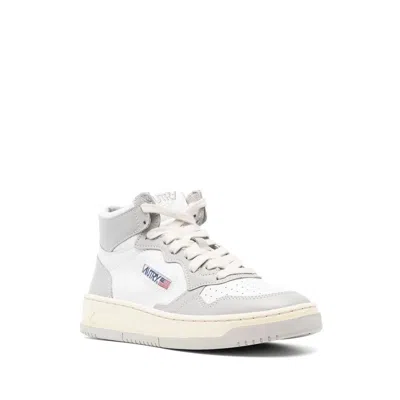 Autry Leather Mid-top Sneakers Contrast Sole In Gray