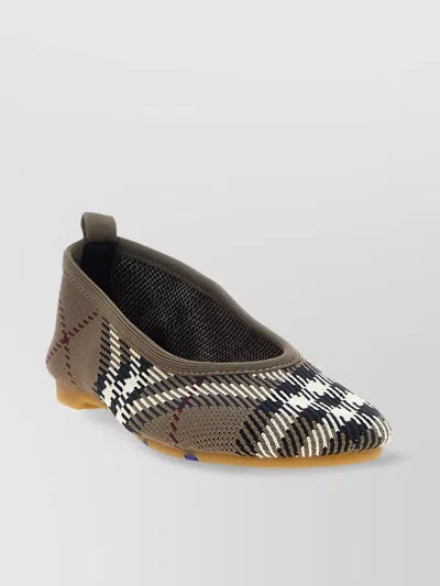 Burberry Women Knit Baby Nylon Blend Ballerinas With Knitted Traditional Check In Burgundy