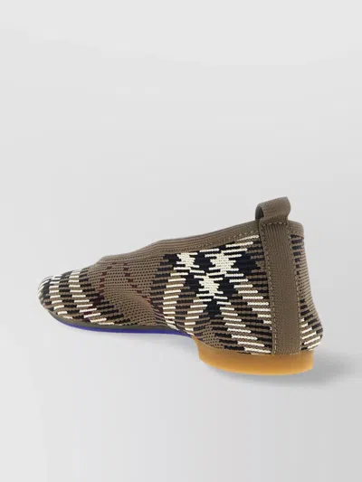 Burberry Women Knit Baby Nylon Blend Ballerinas With Knitted Traditional Check In Burgundy