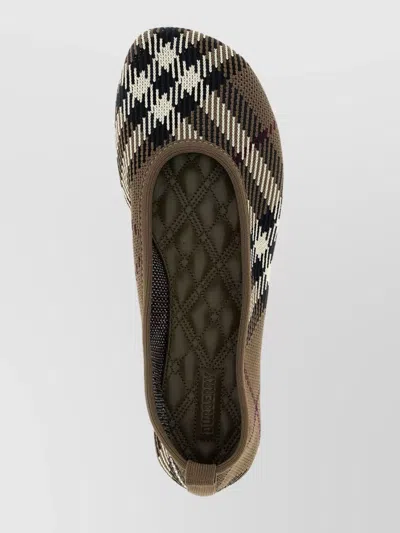 Burberry Women Knit Baby Nylon Blend Ballerinas With Knitted Traditional Check In Burgundy