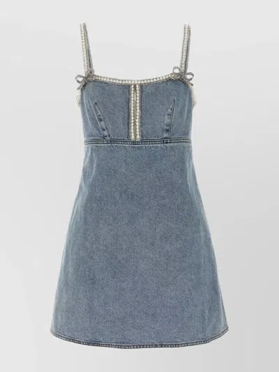 Self-portrait Denim Pearl Mini Dress In Blue