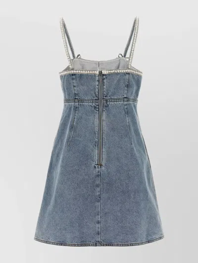 Self-portrait Denim Pearl Mini Dress In Blue