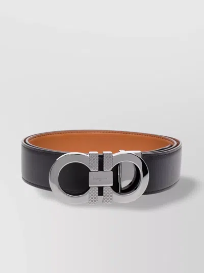 Ferragamo Reversible Gancini Belt Knurled Buckle In Black