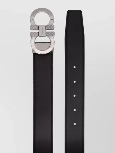 Ferragamo Reversible Gancini Belt Knurled Buckle In Black