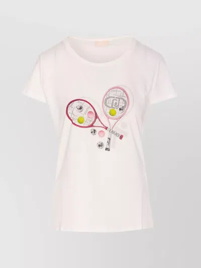 Liu •jo Crewneck Tennis Motif T-shirt In White