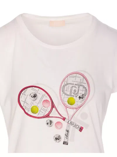 Liu •jo Crewneck Tennis Motif T-shirt In White