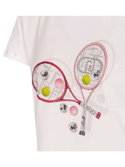 Liu •jo Crewneck Tennis Motif T-shirt In White