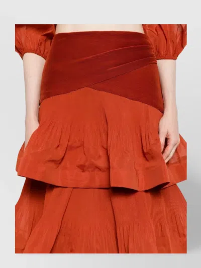 Zimmermann Ruffled Brick Red Maxi Skirt With Flared Hem And Draped Detail