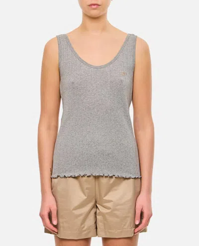 Fendi Women Ribbed Cotton Tank Top In Gray