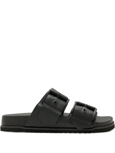 Allsaints Sian Leather Buckle Sandals In Black