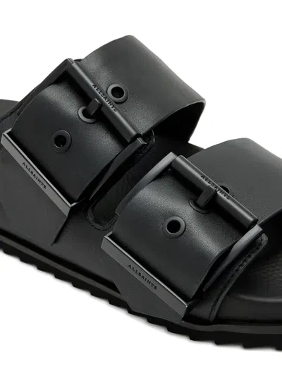 Allsaints Sian Leather Buckle Sandals In Black