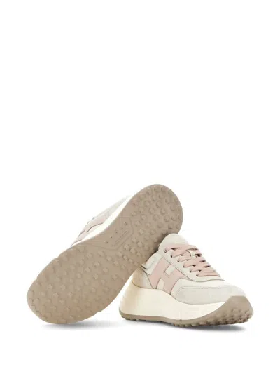 Hogan Hi-fi Ivory And Pink Sneakers In White