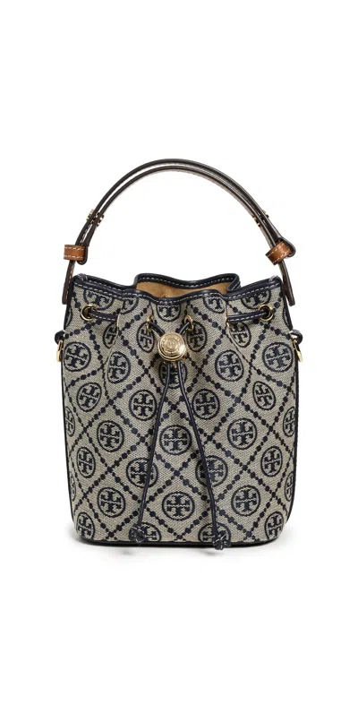 Tory Burch Mini Bucket Bag With Embroidered Fabric T Monogram In Brown