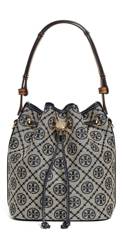 Tory Burch Mini Bucket Bag With Embroidered Fabric T Monogram In Brown