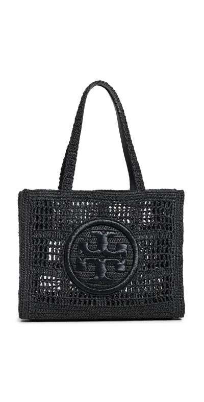 Tory Burch Ella Small Crochet Straw Tote Bag In Deep Slate