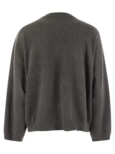 Brunello Cucinelli Cashmere Sweater With Breast Pocket And Necklace In Purple