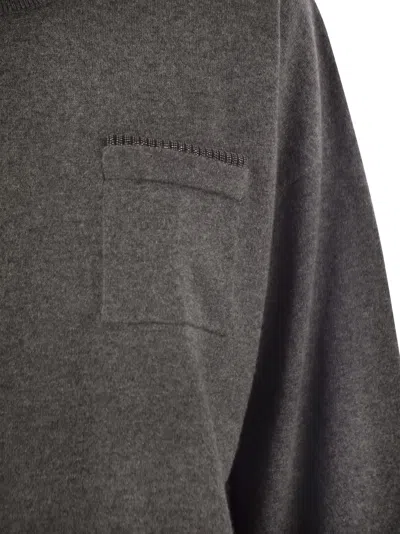 Brunello Cucinelli Cashmere Sweater With Breast Pocket And Necklace In Purple