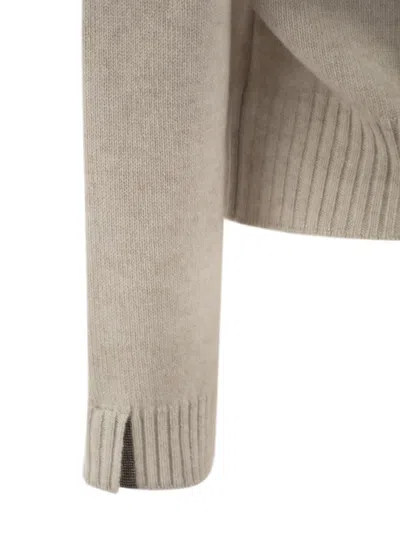 Brunello Cucinelli Crew-neck Cashmere Sweater In Cream