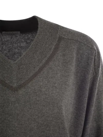 Brunello Cucinelli Cashmere Sweater With Shiny Neckline In Purple