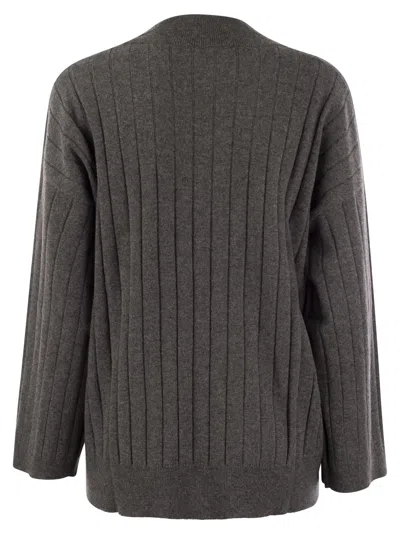 Brunello Cucinelli Cashmere Sweater With V-neck And Necklace In Multicolor