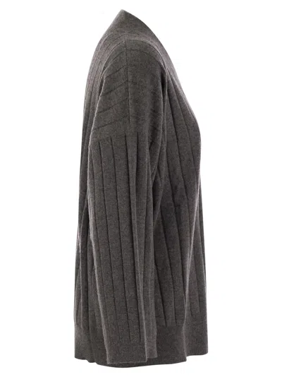 Brunello Cucinelli Cashmere Sweater With V-neck And Necklace In Multicolor