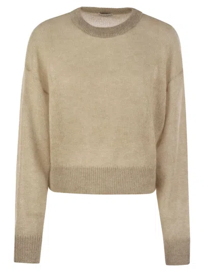 Brunello Cucinelli Grey Crewneck Sweater With Dropped Shoulders In Neutral