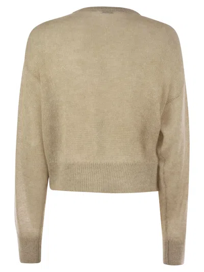 Brunello Cucinelli Grey Crewneck Sweater With Dropped Shoulders In Neutral