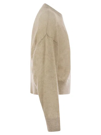 Brunello Cucinelli Grey Crewneck Sweater With Dropped Shoulders In Neutral