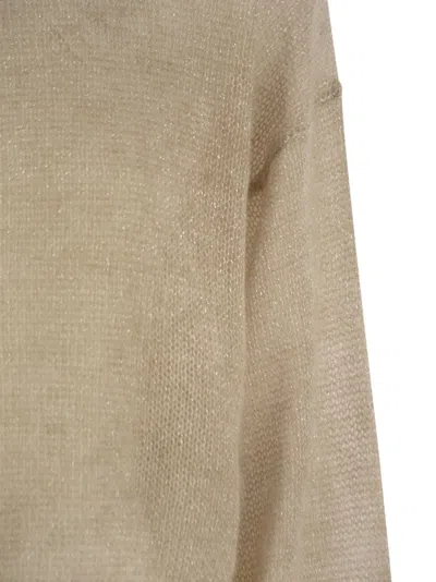 Brunello Cucinelli Grey Crewneck Sweater With Dropped Shoulders In Neutral