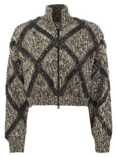 Brunello Cucinelli Diamond-pattern Cardigan In Multi