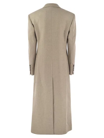 Brunello Cucinelli Lightweight Wool Cloth Coat With Jewellery In Cream