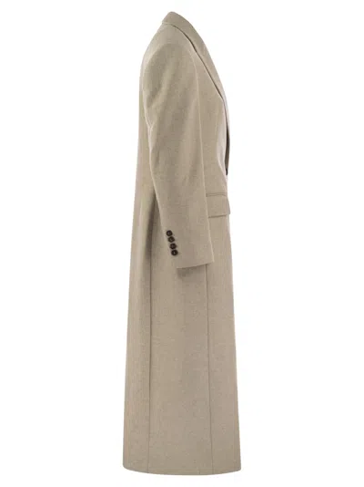 Brunello Cucinelli Lightweight Wool Cloth Coat With Jewellery In Cream