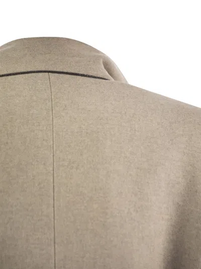Brunello Cucinelli Lightweight Wool Cloth Coat With Jewellery In Cream