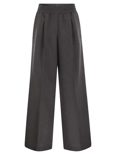 Brunello Cucinelli Women Loose Track Trousers In Virgin Wool Organza In Gray