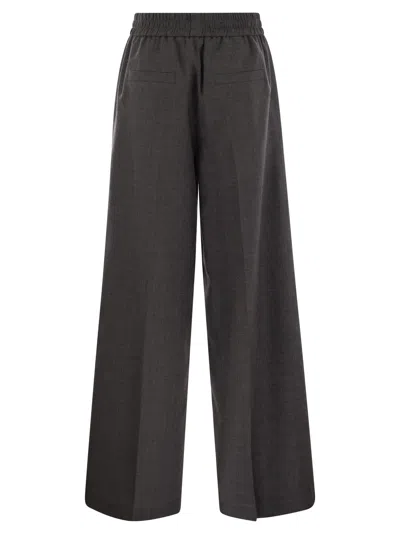 Brunello Cucinelli Women Loose Track Trousers In Virgin Wool Organza In Gray