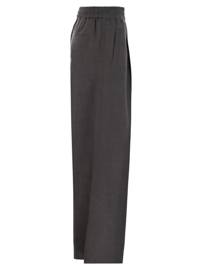 Brunello Cucinelli Women Loose Track Trousers In Virgin Wool Organza In Gray