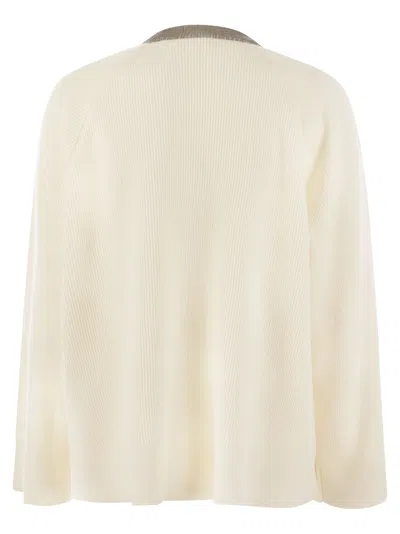 Brunello Cucinelli Ribbed Cashmere Sweater With Necklace In White