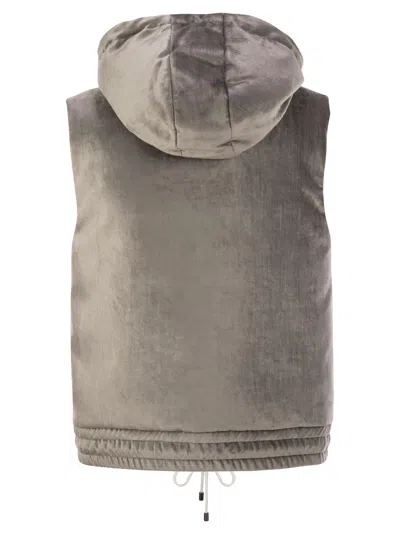 Brunello Cucinelli Chenille Vest With Drawstring Hem And Hood In Silver