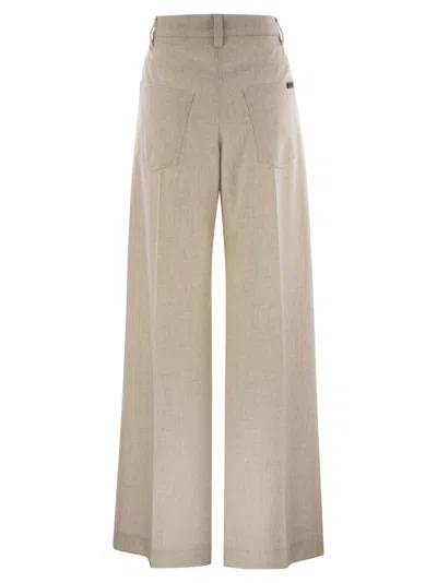 Brunello Cucinelli Wide High-waisted Wool And Cashmere Trousers With Necklace In Cream