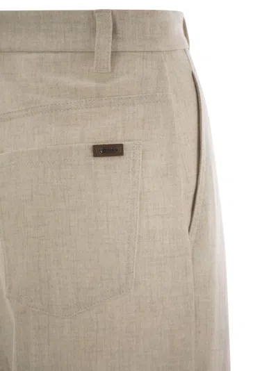 Brunello Cucinelli Wide High-waisted Wool And Cashmere Trousers With Necklace In Cream