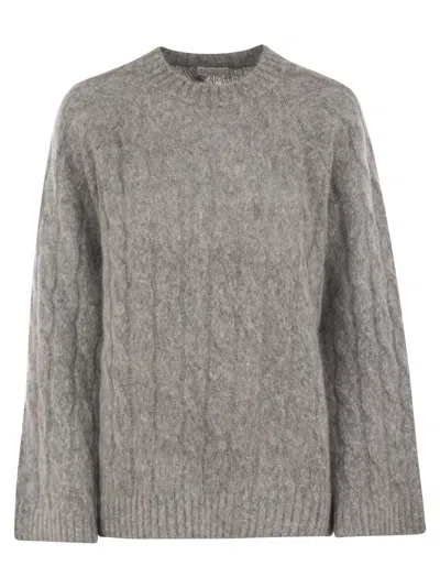 Brunello Cucinelli Wool And Mohair Sweater With Monili In Gray