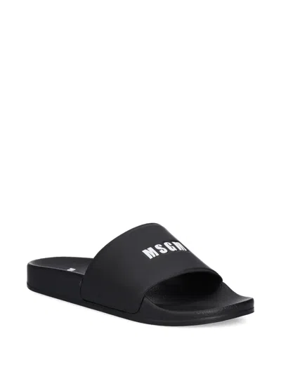 Msgm Slide Sandal With Logo In Black