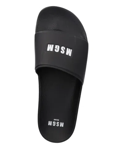 Msgm Slide Sandal With Logo In Black