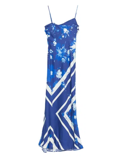Msgm Printed Maxi Dress In Blue