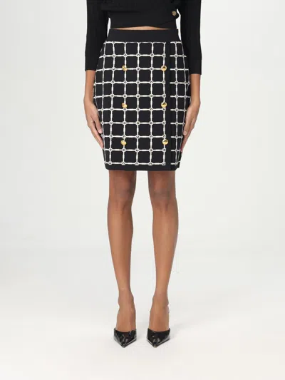 Elisabetta Franchi Minigonna Nera In Jacquard Logo Con Bottoni Dorati In Black