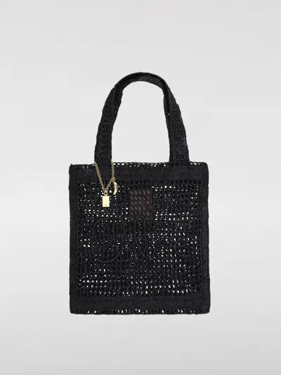 Chloé Women Summer Banana Rafia Tote In Black