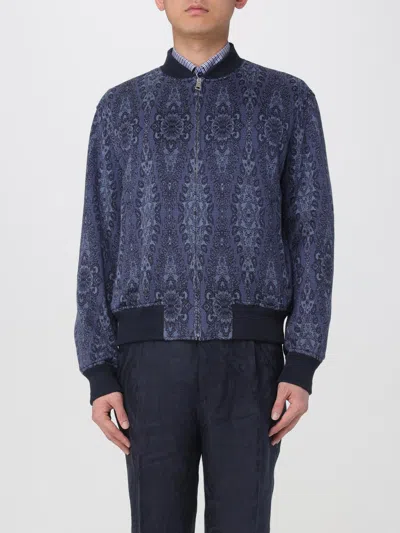 Etro Patterned Bomber Jacket With Ribbed Cuffs And Hem In Blue
