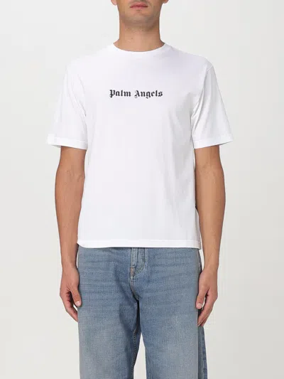 Palm Angels White Logo Print T-shirt In Gray