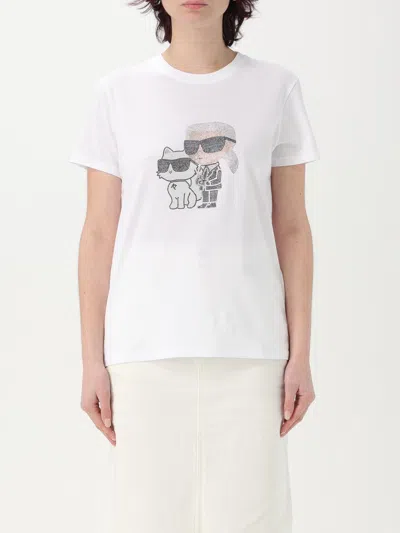 Karl Lagerfeld Ikon Karl & Choupette Rhinestone T-shirt In White