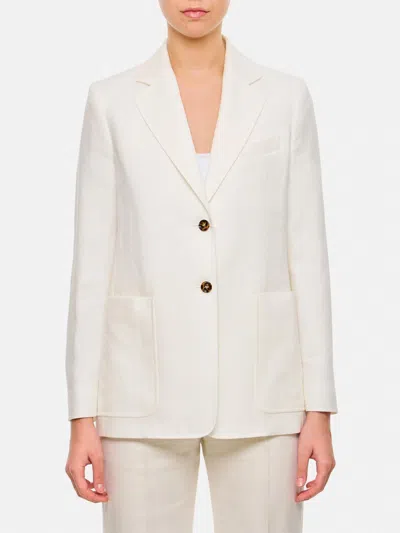 Max Mara Single-breasted Linen Blazer Featuring Pockets In White